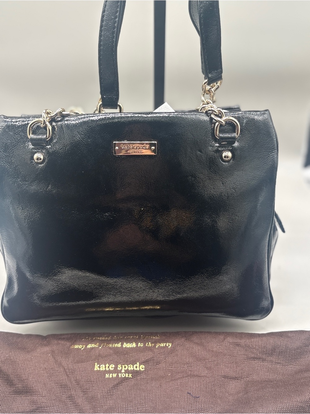 kate spade black patent leather satchel with gold hardware